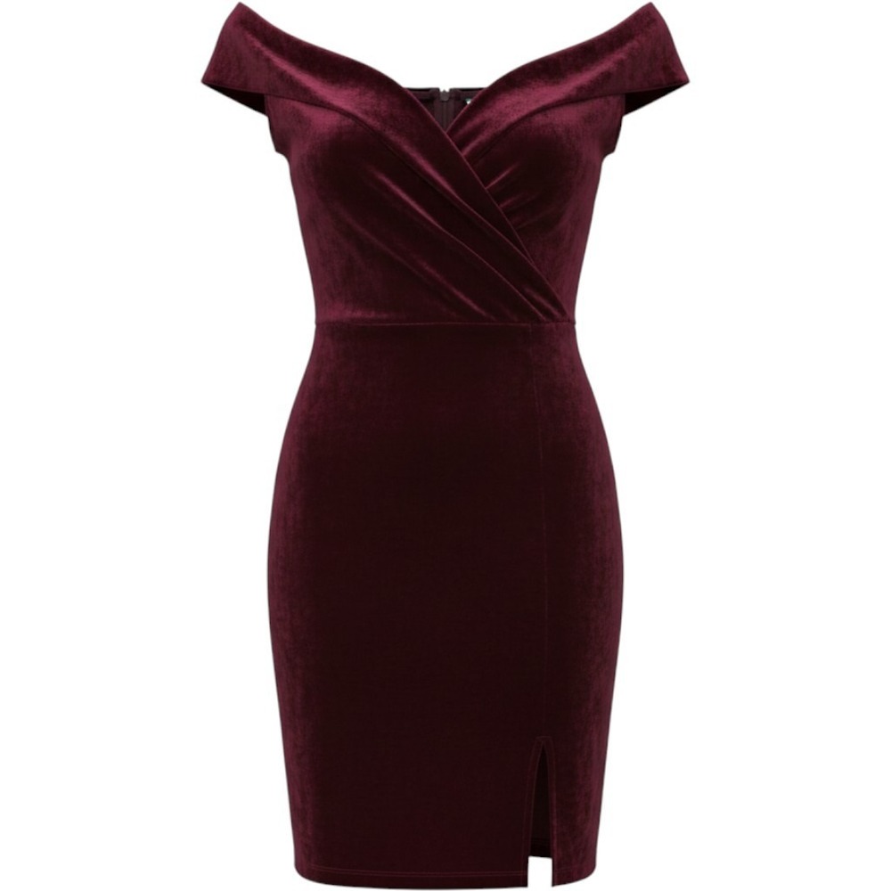 Vintage Y2K Burgundy Velvet Off Shoulder Sheath Dress 10 Hoco Prom Wedding Event